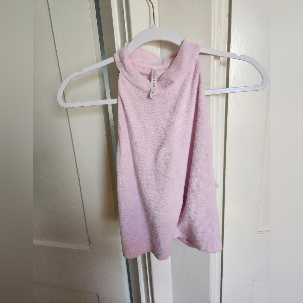 Fabletics terry cloth high neck crop tank women XL light pink